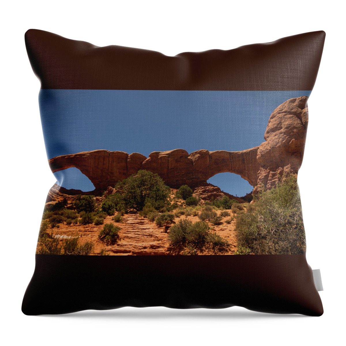 Utah Throw Pillow featuring the photograph Double Windows Arches National Park Utah by Lawrence S Richardson Jr