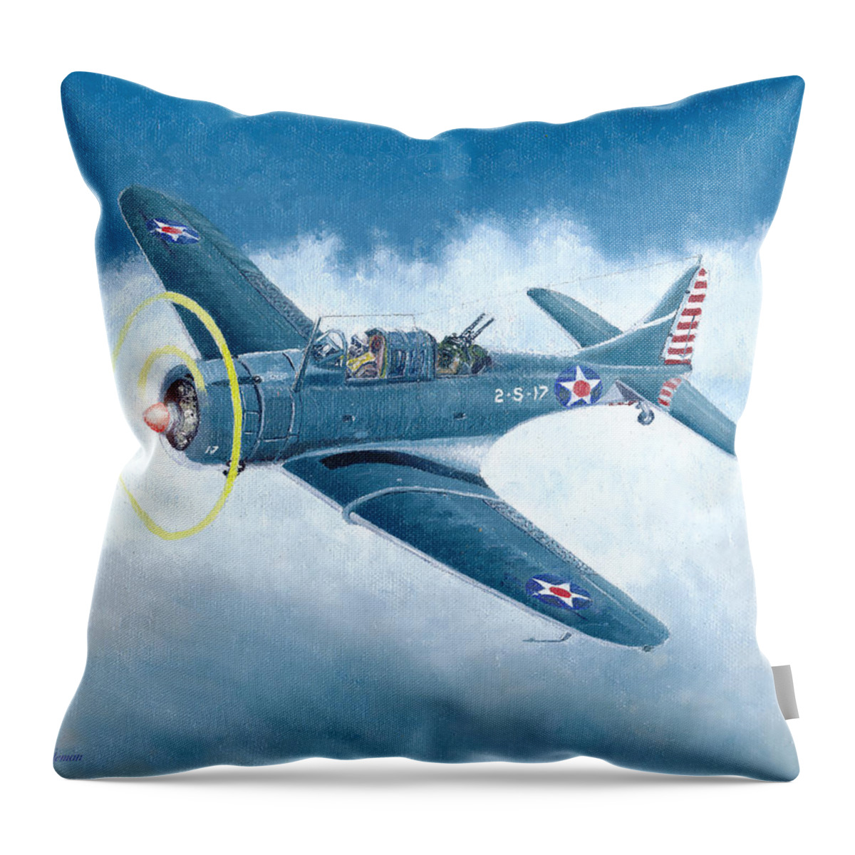 Aviation Art Throw Pillow featuring the painting Douglas SBD-3 Dauntless by Douglas Castleman