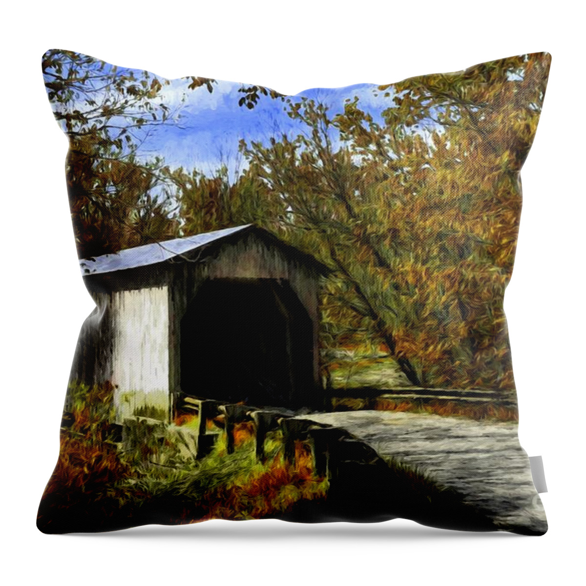 Kentucky Throw Pillow featuring the photograph Dover Covered Bridge In Autumn by Mel Steinhauer