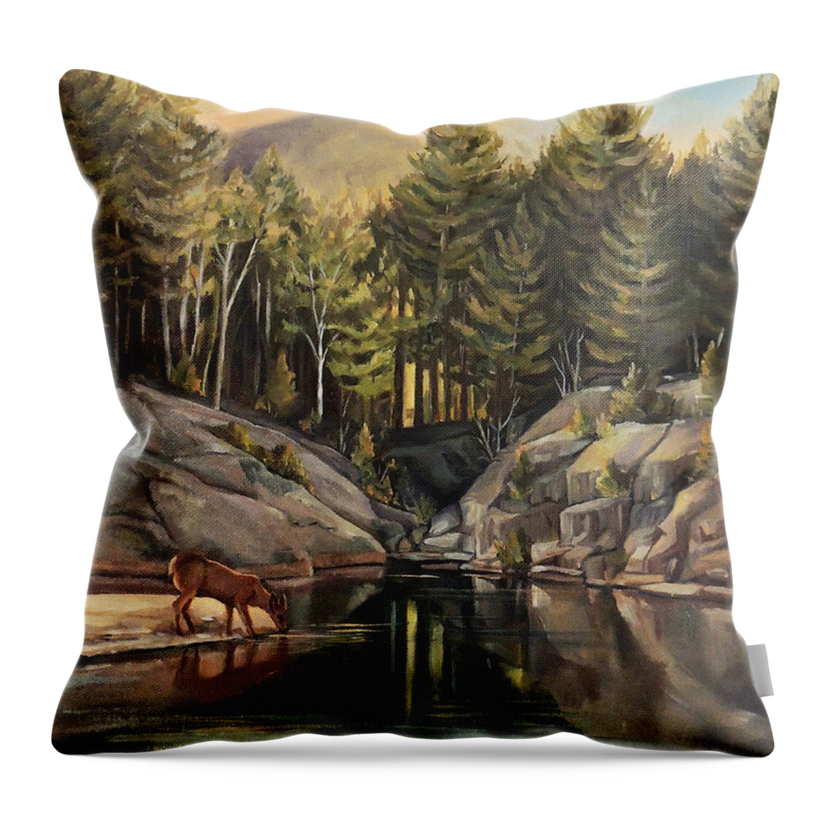 Pemigewasset River Throw Pillow featuring the painting Down by the Pemigewasset River by Nancy Griswold