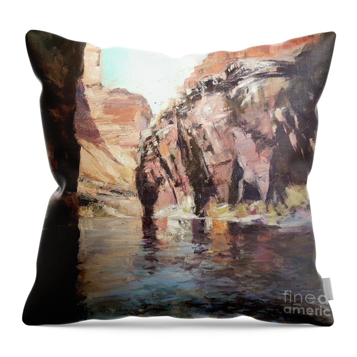 Colorado River.colorado River Painting Throw Pillow featuring the painting Down Stream On The Mighty Colorado River by Jessica Anne Thomas