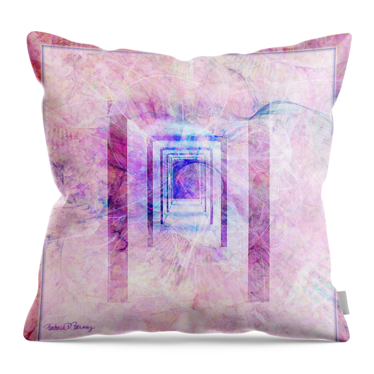 Pink Throw Pillow featuring the digital art Down the Hall by Barbara Berney