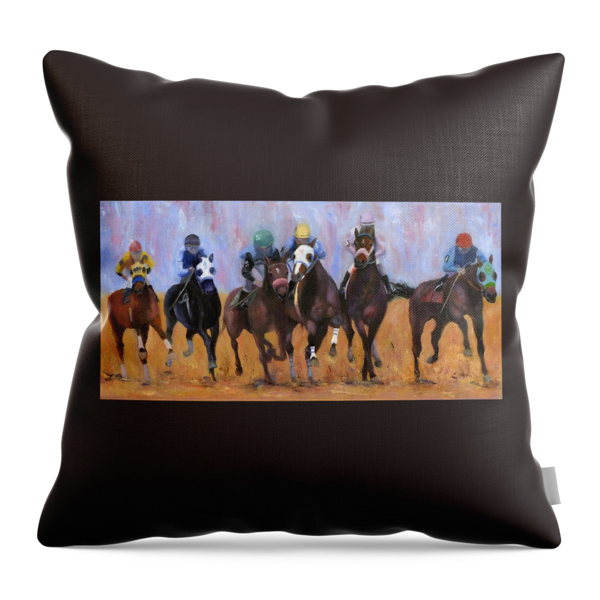 Horses Throw Pillow featuring the painting Down the Stretch by Deborah Butts
