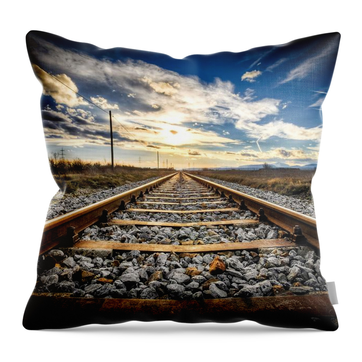 Tracks Throw Pillow featuring the digital art Down The Tracks by Michael Damiani