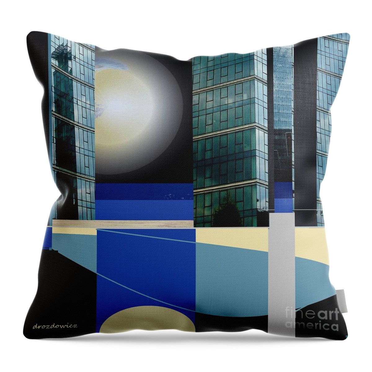 Abstract Town Throw Pillow featuring the mixed media Downtown by Andrew Drozdowicz
