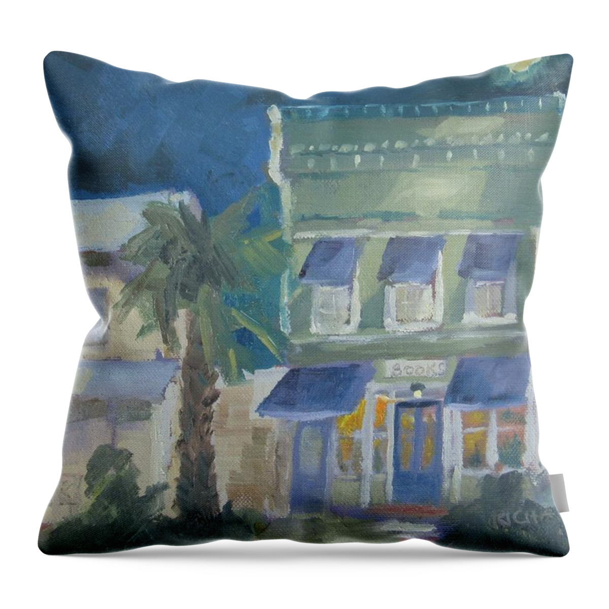 Apalachicola Throw Pillow featuring the painting Downtown Books Three by Susan Richardson