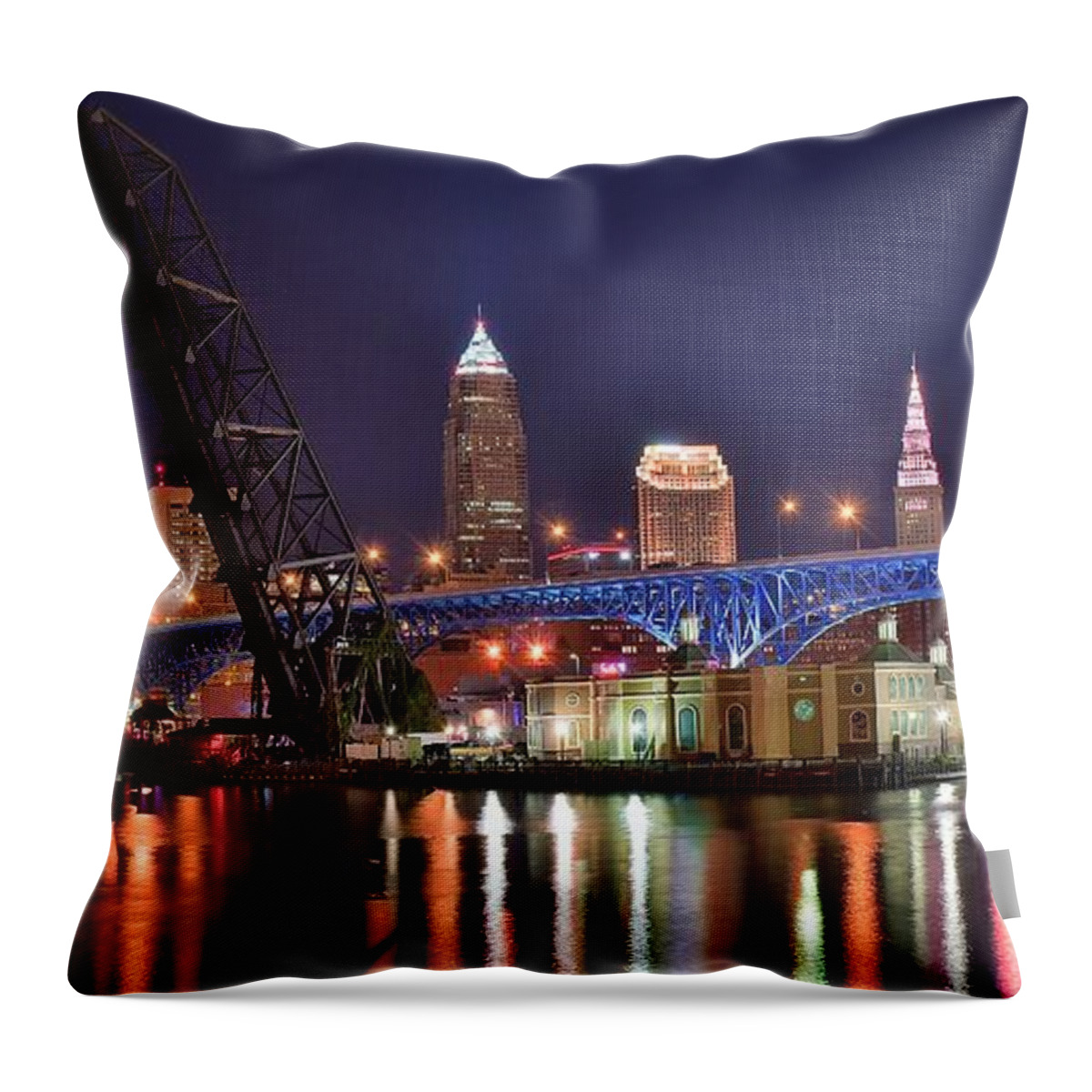 Cleveland Throw Pillow featuring the photograph Downtown Cleveland by Frozen in Time Fine Art Photography