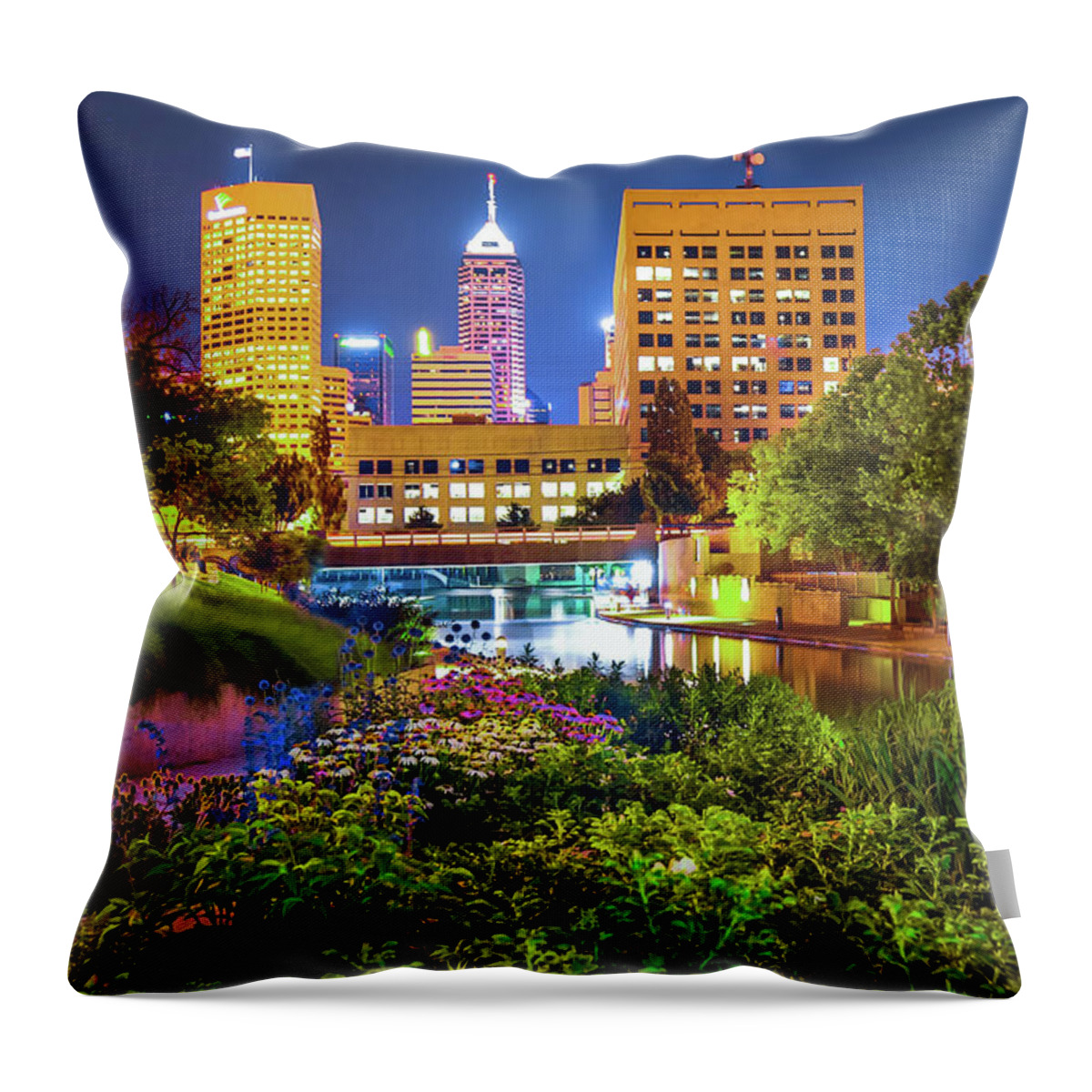 America Throw Pillow featuring the photograph Downtown Indianapolis Skyline at Night by Gregory Ballos