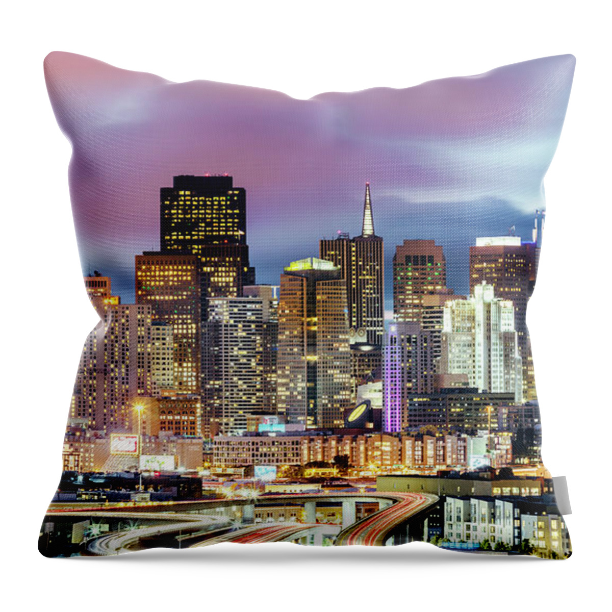 San Francisco Throw Pillow featuring the photograph Downtown skyline at dusk, San Francisco, California, USA by Matteo Colombo