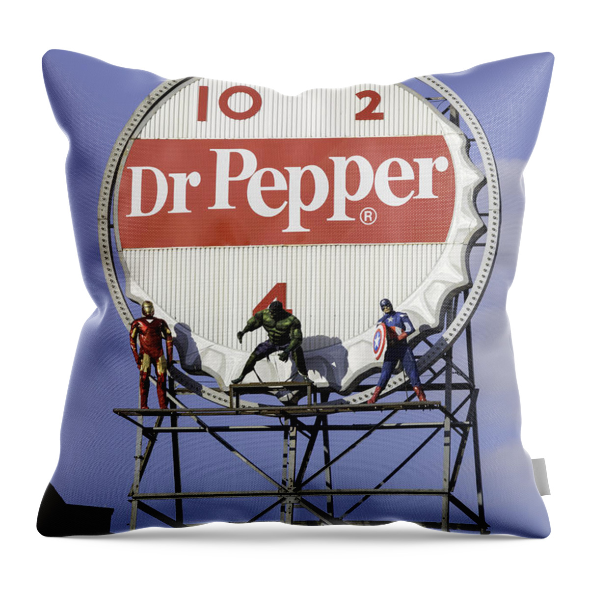 Roanoke Throw Pillow featuring the photograph Dr Pepper and the Avengers by Teresa Mucha