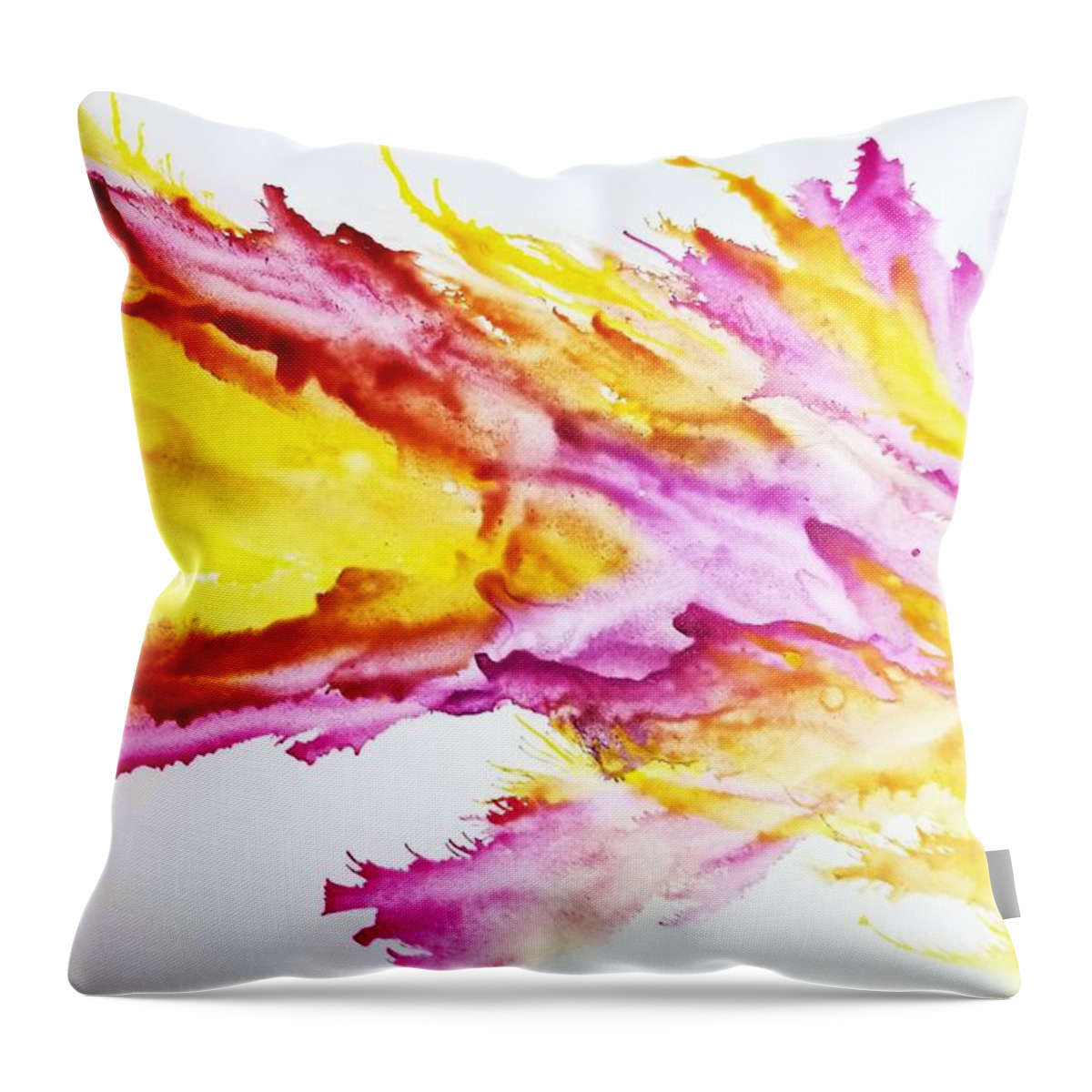 Fire Dragon Ethereal Mystical Purple Pink Yellow Red Orange Landscape Fantasy Alcohol Ink Yupo Decor Throw Pillow featuring the digital art Dragon breath by Kelly Dallas