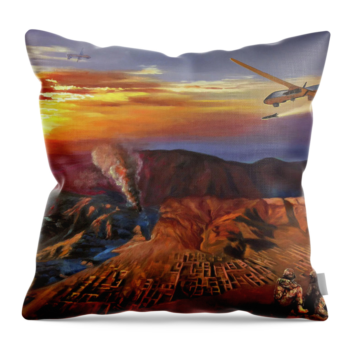 Usaf Art Throw Pillow featuring the painting Dragon Dawn MQ1 Predator by Todd Krasovetz