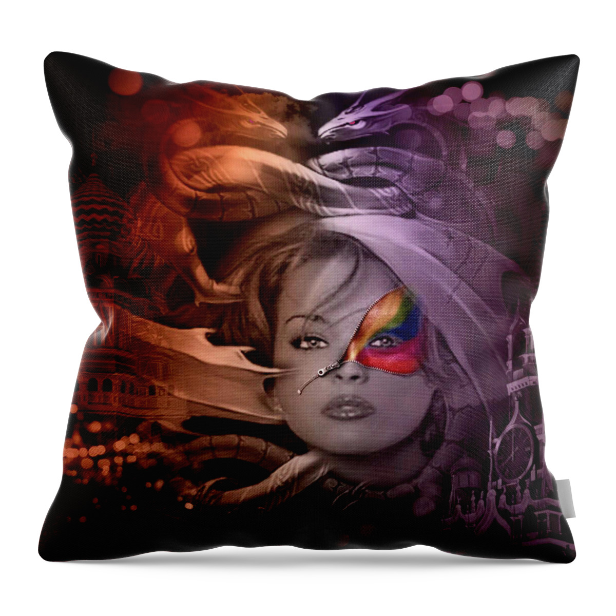 Portrait Throw Pillow featuring the digital art Dragon Dreams by Kathy Kelly