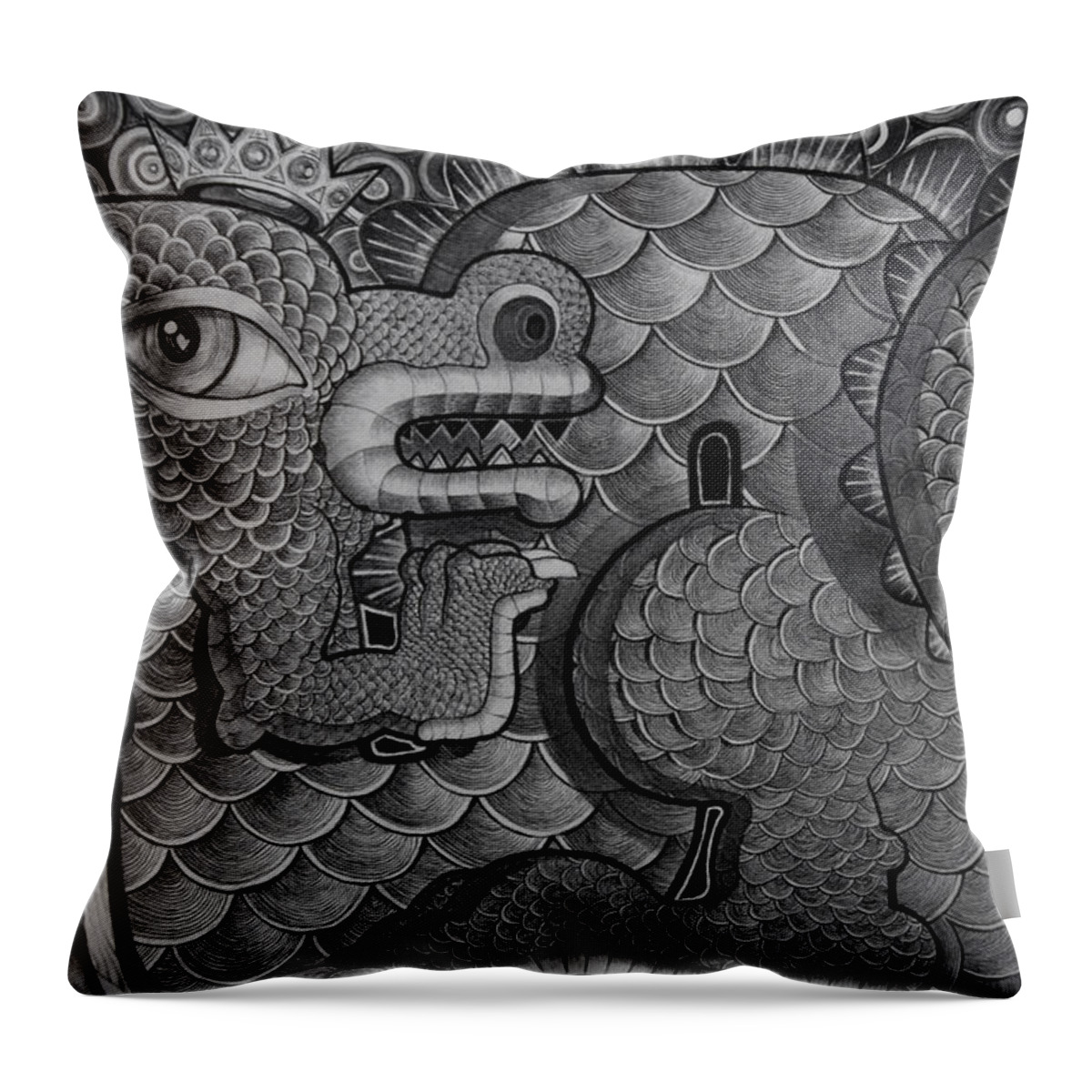 Art Throw Pillow featuring the drawing Dragon King by Myron Belfast