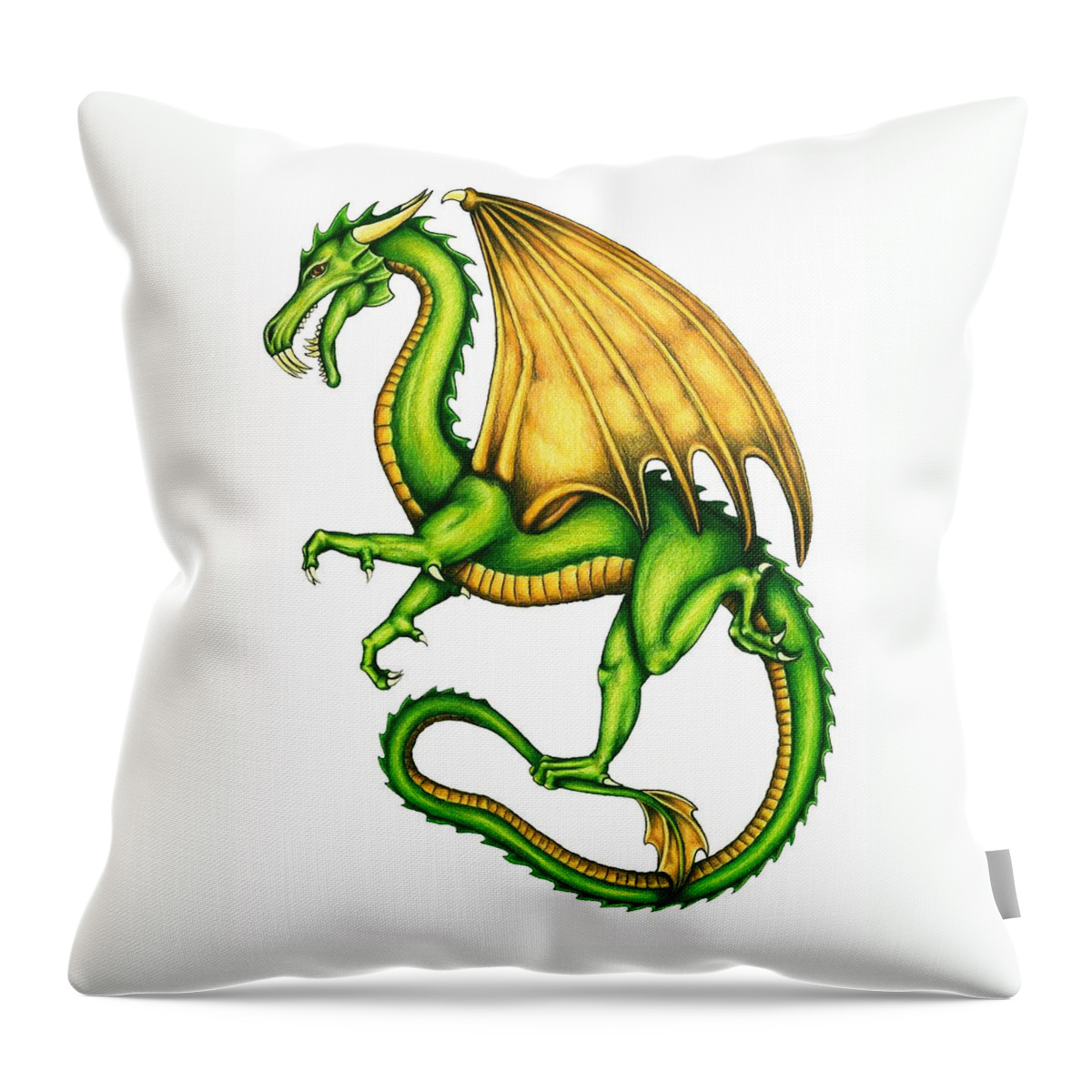 Dragon Throw Pillow featuring the drawing Dragon by Sheryl Unwin