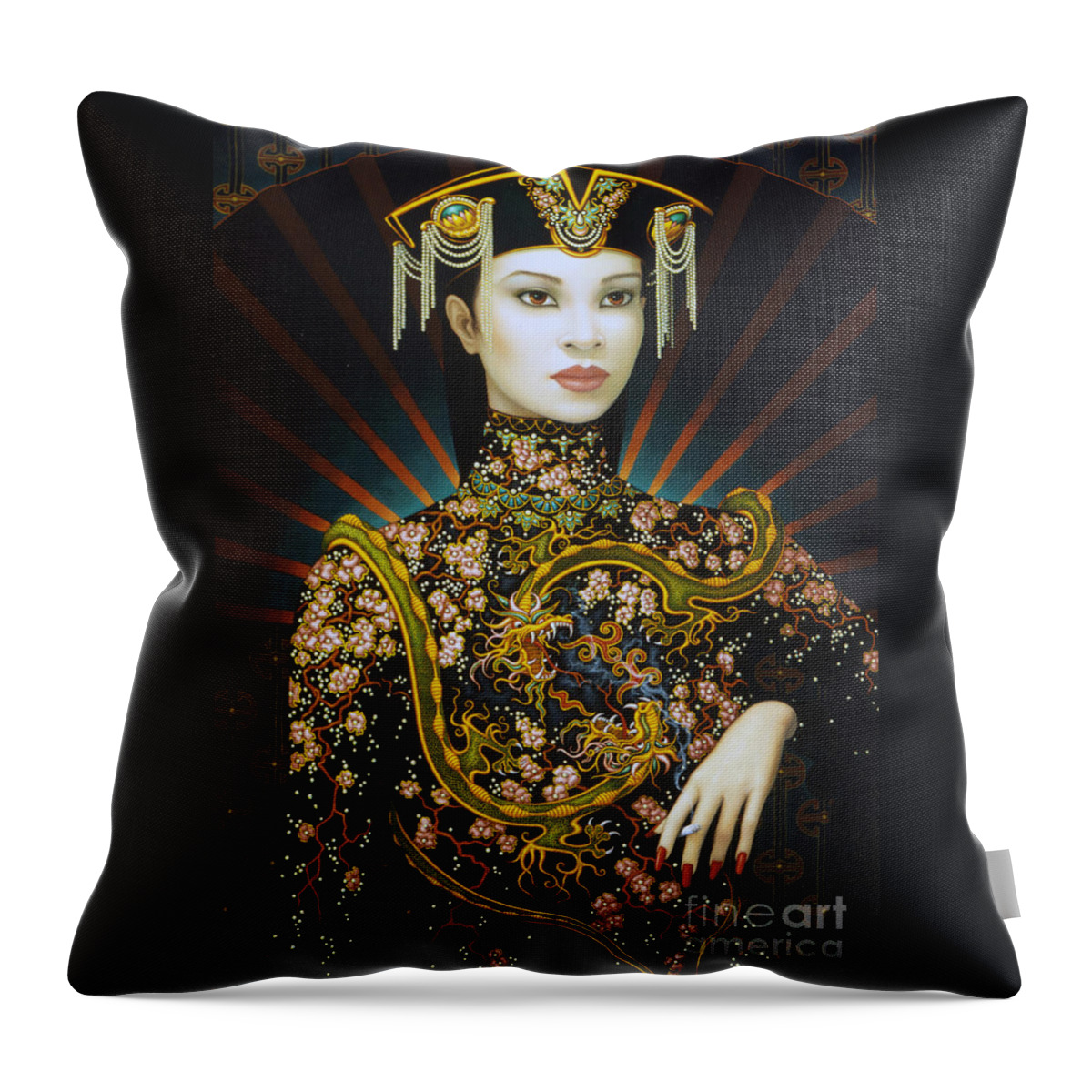 Oriental Throw Pillow featuring the painting Dragon Smoke by Jane Whiting Chrzanoska