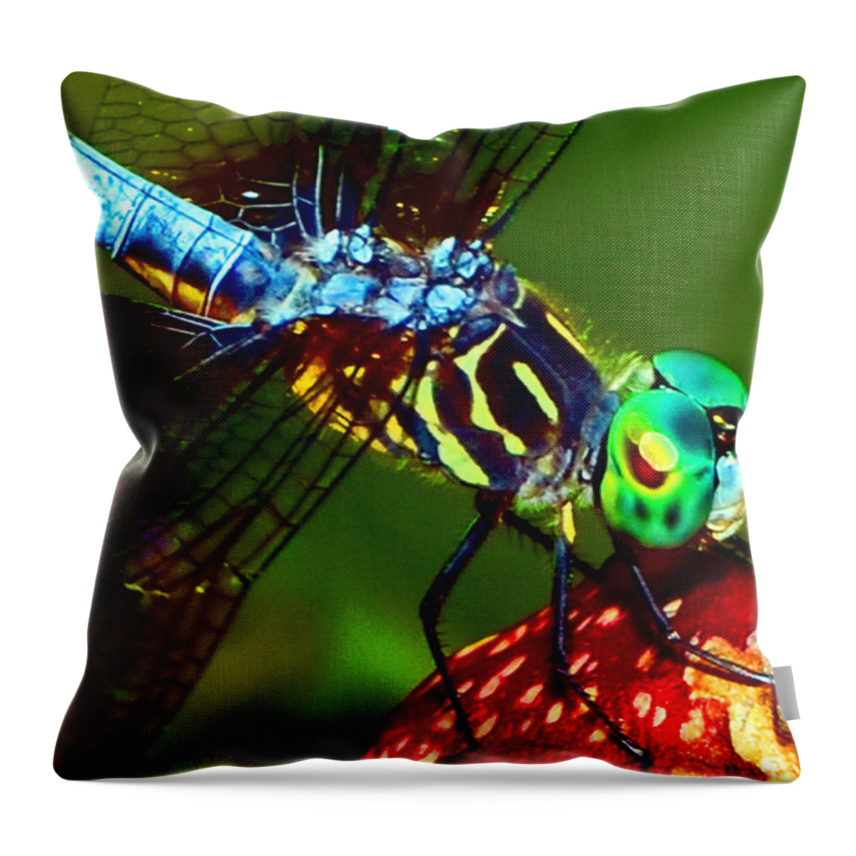 Dragonfly Throw Pillow featuring the photograph Dragonfly On A Pitcher Plant 007 by George Bostian