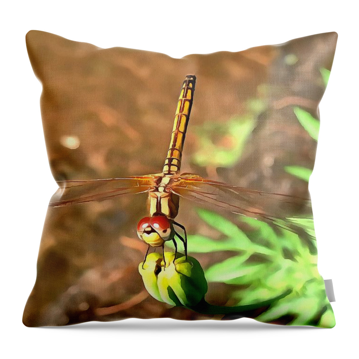 Green Throw Pillow featuring the painting Dragonfly by Taiche Acrylic Art