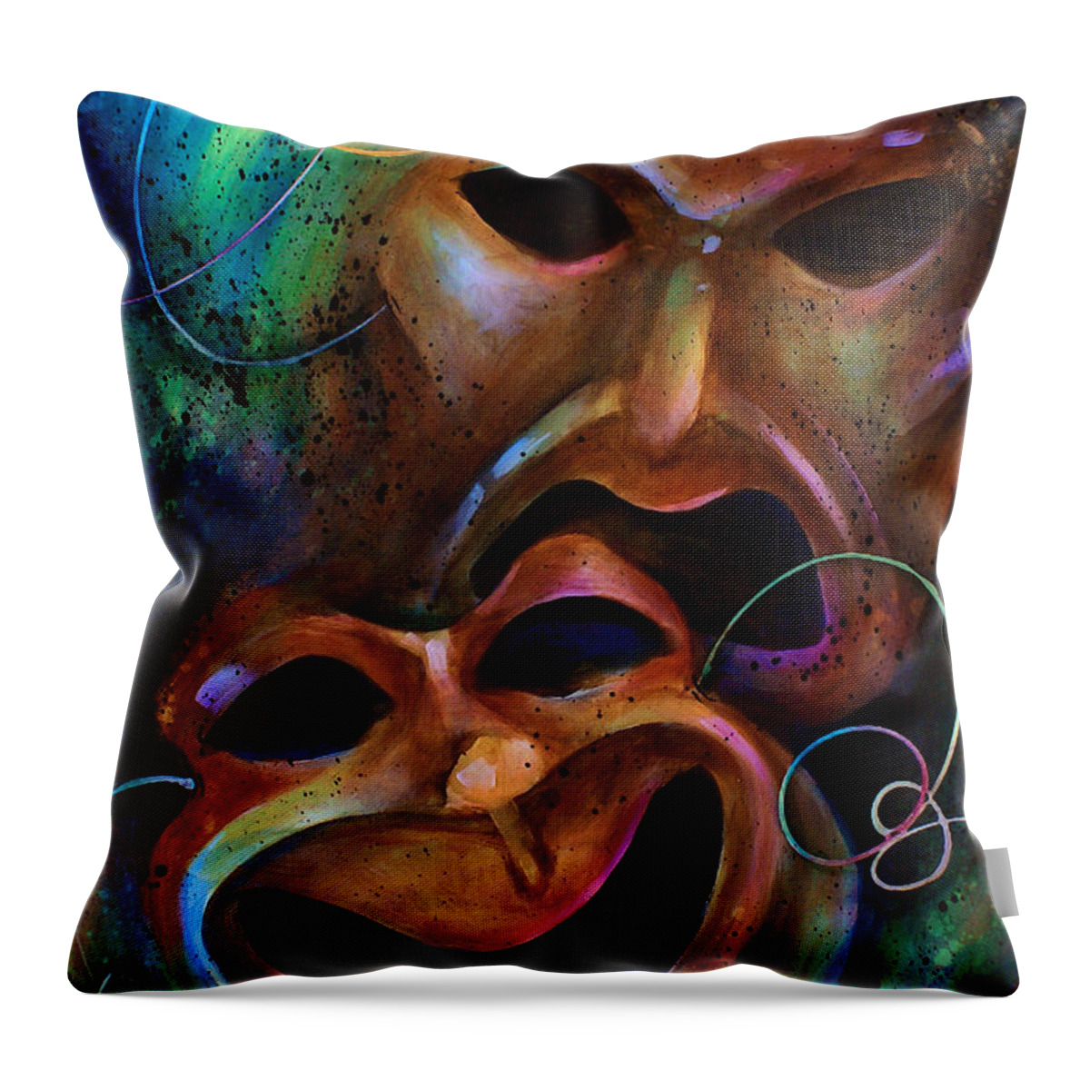 Drama Comedy Tragedy Mask Theatre Colorful Throw Pillow featuring the painting Drama by Michael Lang