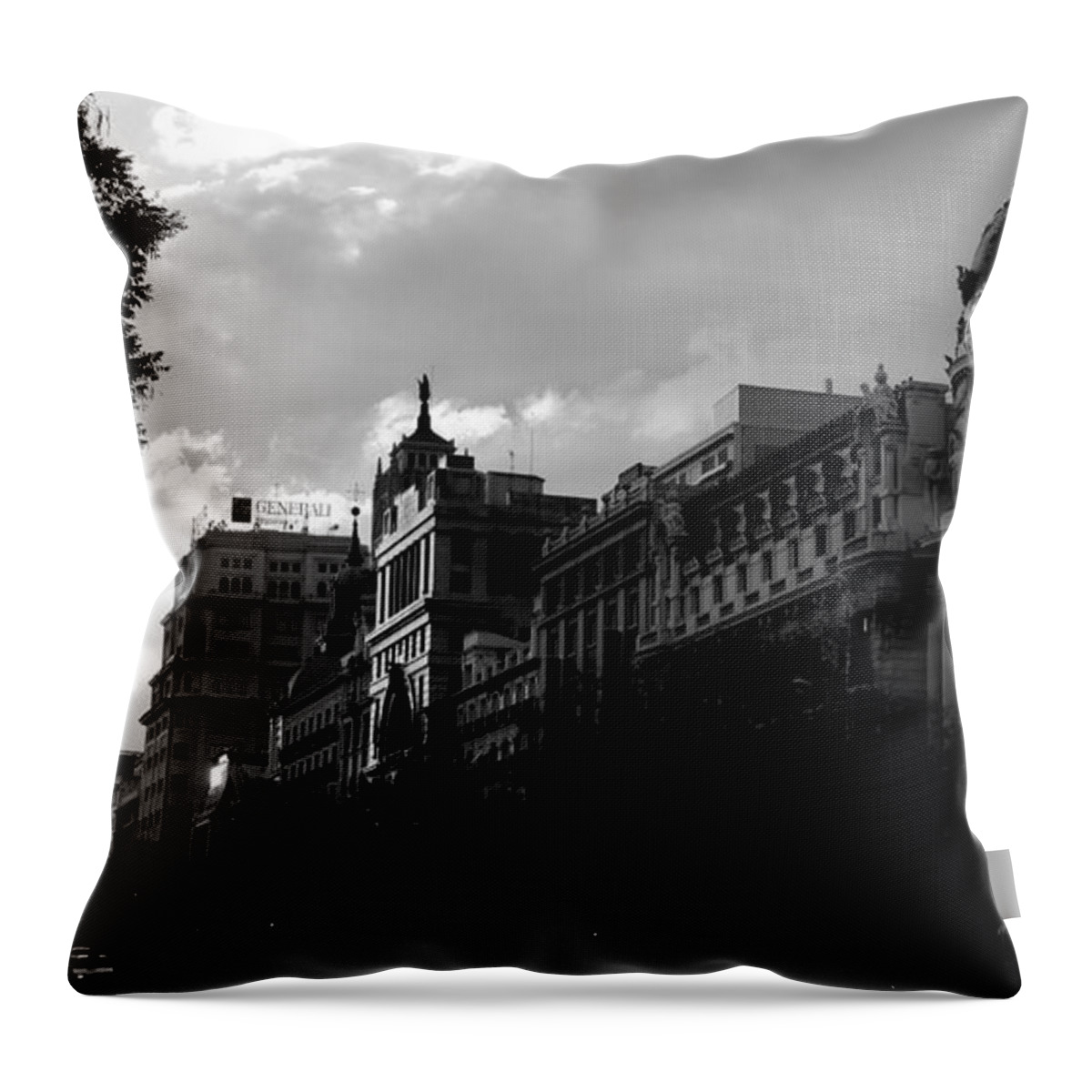 Madrid Throw Pillow featuring the photograph Dramatic sky over Madrid / Spain by Karina Plachetka