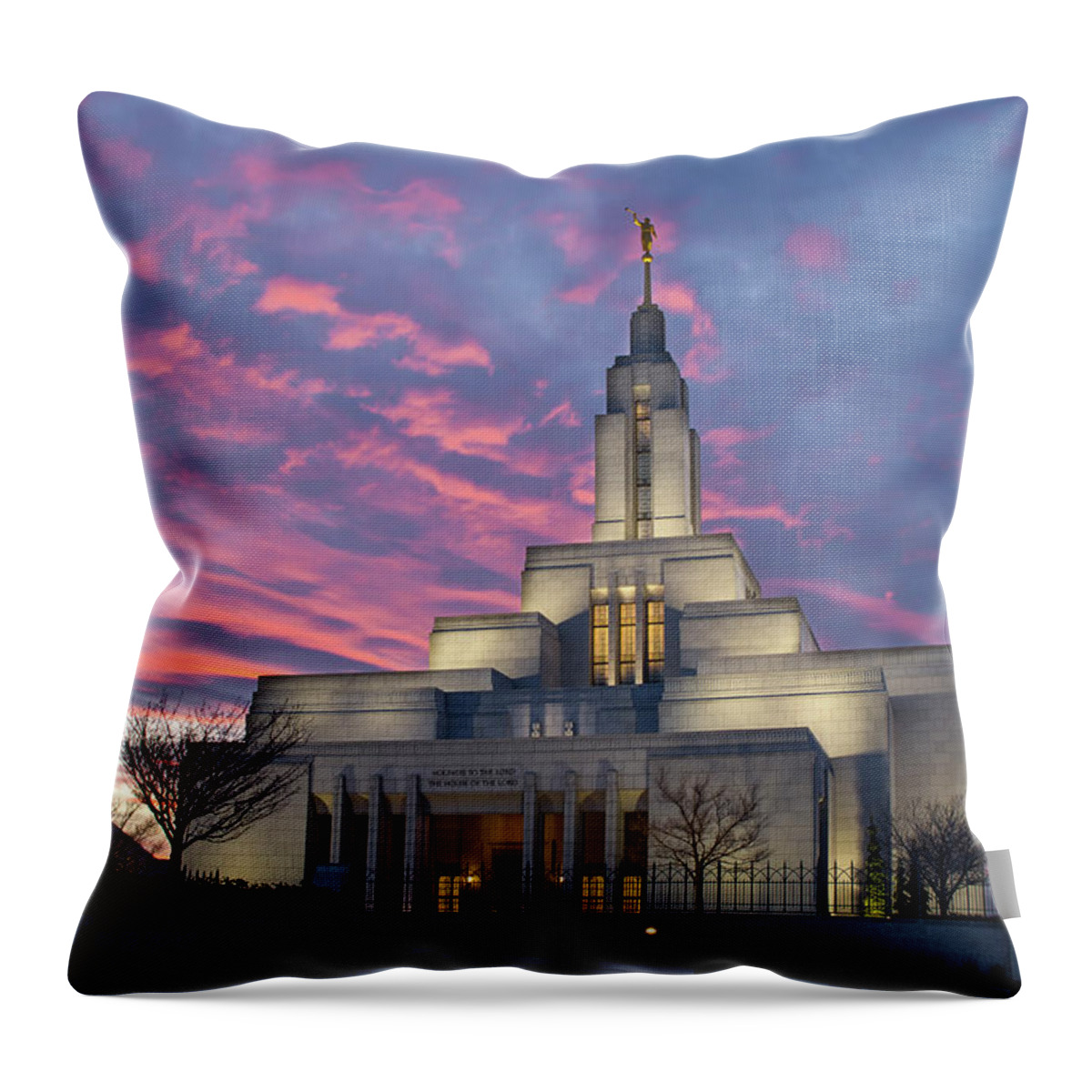 Trees Throw Pillow featuring the photograph Draper Temple at Sunset by K Bradley Washburn