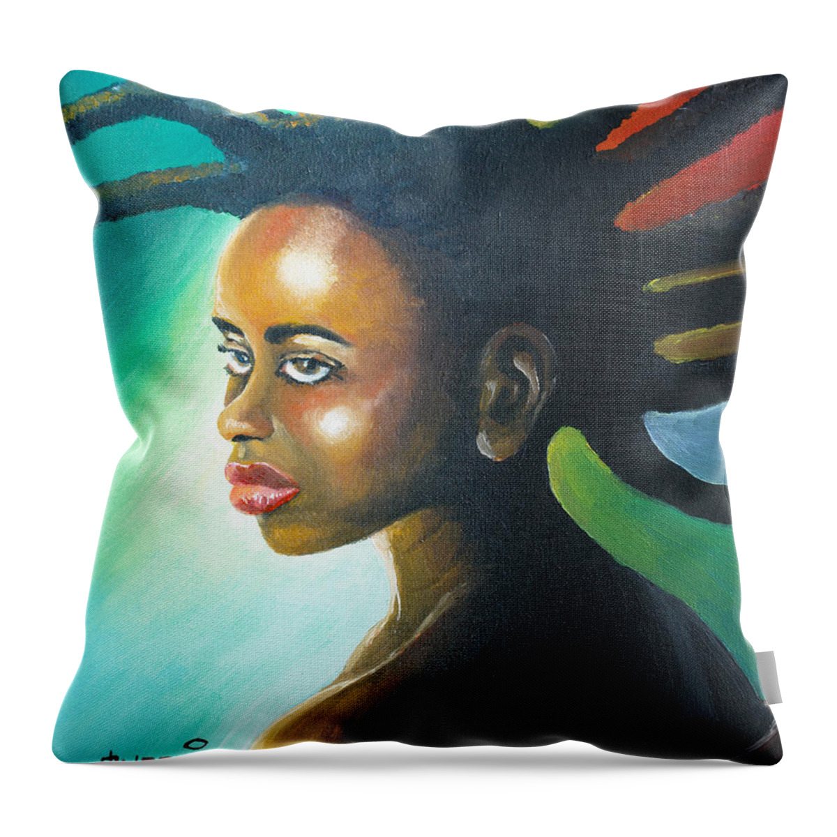 Bob Throw Pillow featuring the painting Dreadlocks Rasta by Anthony Mwangi