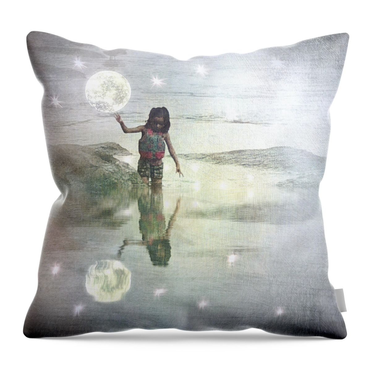 Girl Throw Pillow featuring the digital art To Touch the Moon by Melissa D Johnston