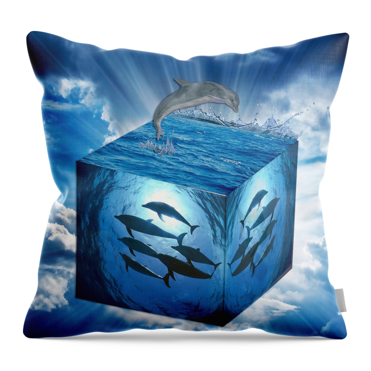Fantasy Throw Pillow featuring the mixed media Dreaming Of Dolphins by Marvin Blaine