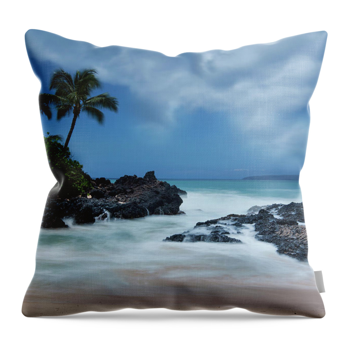 Secret Beach Seascape Ocean Palmtrees Maui Hawaii Long Exposure Throw Pillow featuring the photograph Dreamland by James Roemmling