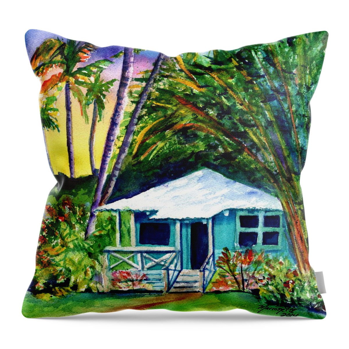Kauai Throw Pillow featuring the painting Dreams of Kauai 2 by Marionette Taboniar