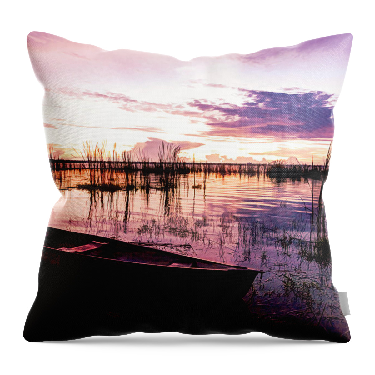 Boats Throw Pillow featuring the photograph Dreamy Nightfall at the Lake by Debra and Dave Vanderlaan