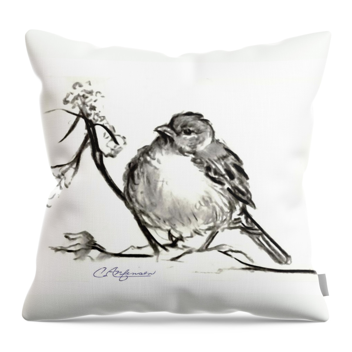 Pencil Drawings Throw Pillow featuring the drawing Dregs of Winter by Carol Allen Anfinsen