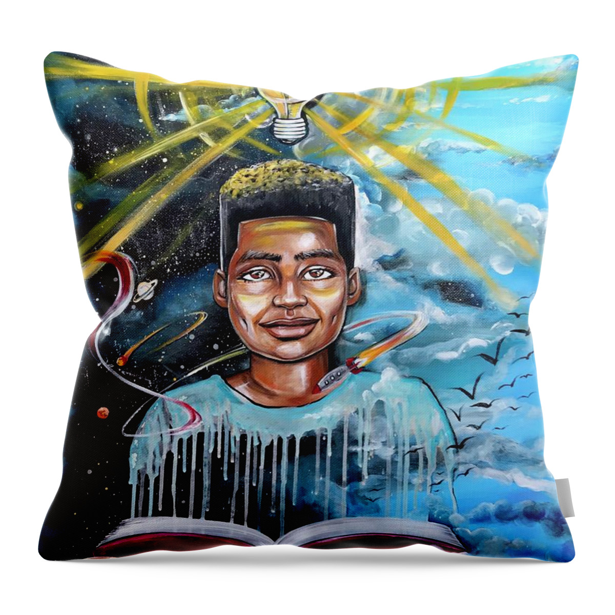 Boy Throw Pillow featuring the painting Drenched in Knowledge by Artist RiA