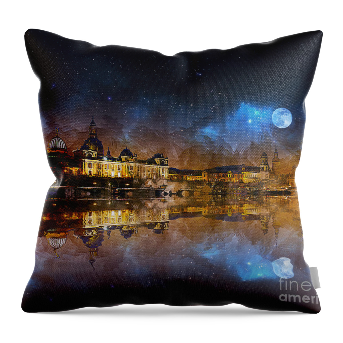 Dresden Throw Pillow featuring the mixed media Dresden At Night by Ian Mitchell