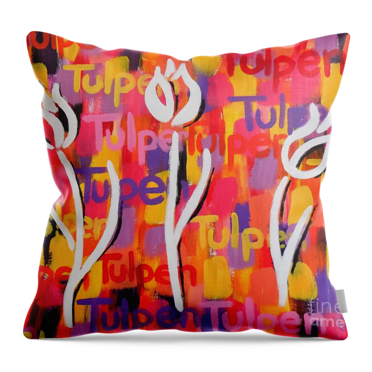 Tulips Throw Pillow featuring the painting Drie Tulpen by Cami Lee