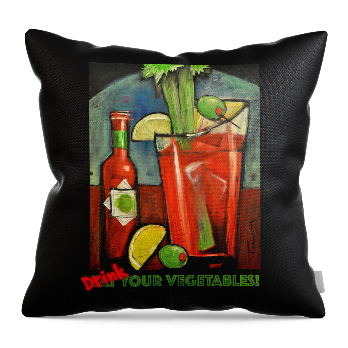 Bloody Mary Throw Pillow featuring the painting Drink Your Vegetables poster by Tim Nyberg