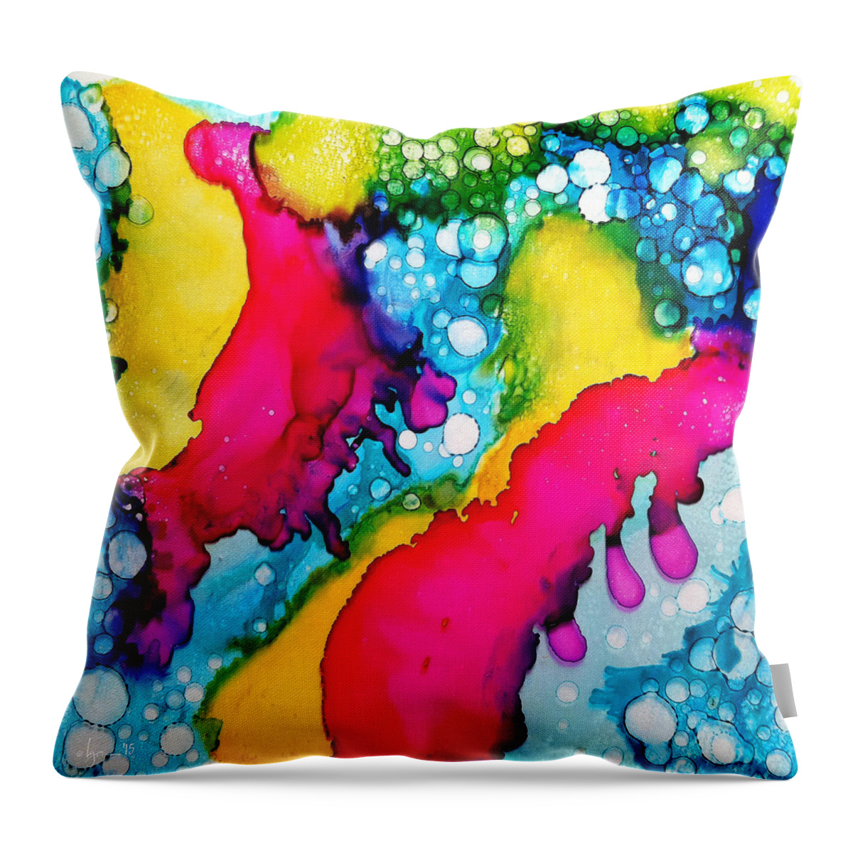 Tropical Throw Pillow featuring the painting Drippy by Angela Treat Lyon