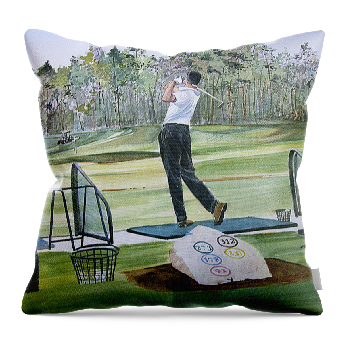 Golfing Throw Pillow featuring the painting Driving Pine Hills by P Anthony Visco
