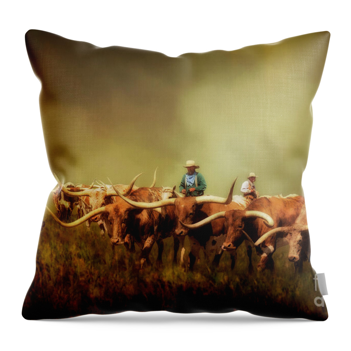 Driving The Herd Throw Pillow featuring the photograph Driving the Herd by Priscilla Burgers