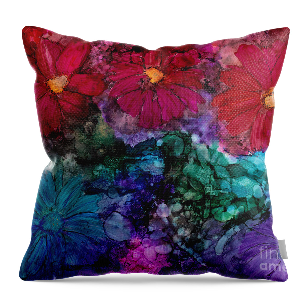 Flowers Throw Pillow featuring the painting Drunken Flowers by Conni Schaftenaar