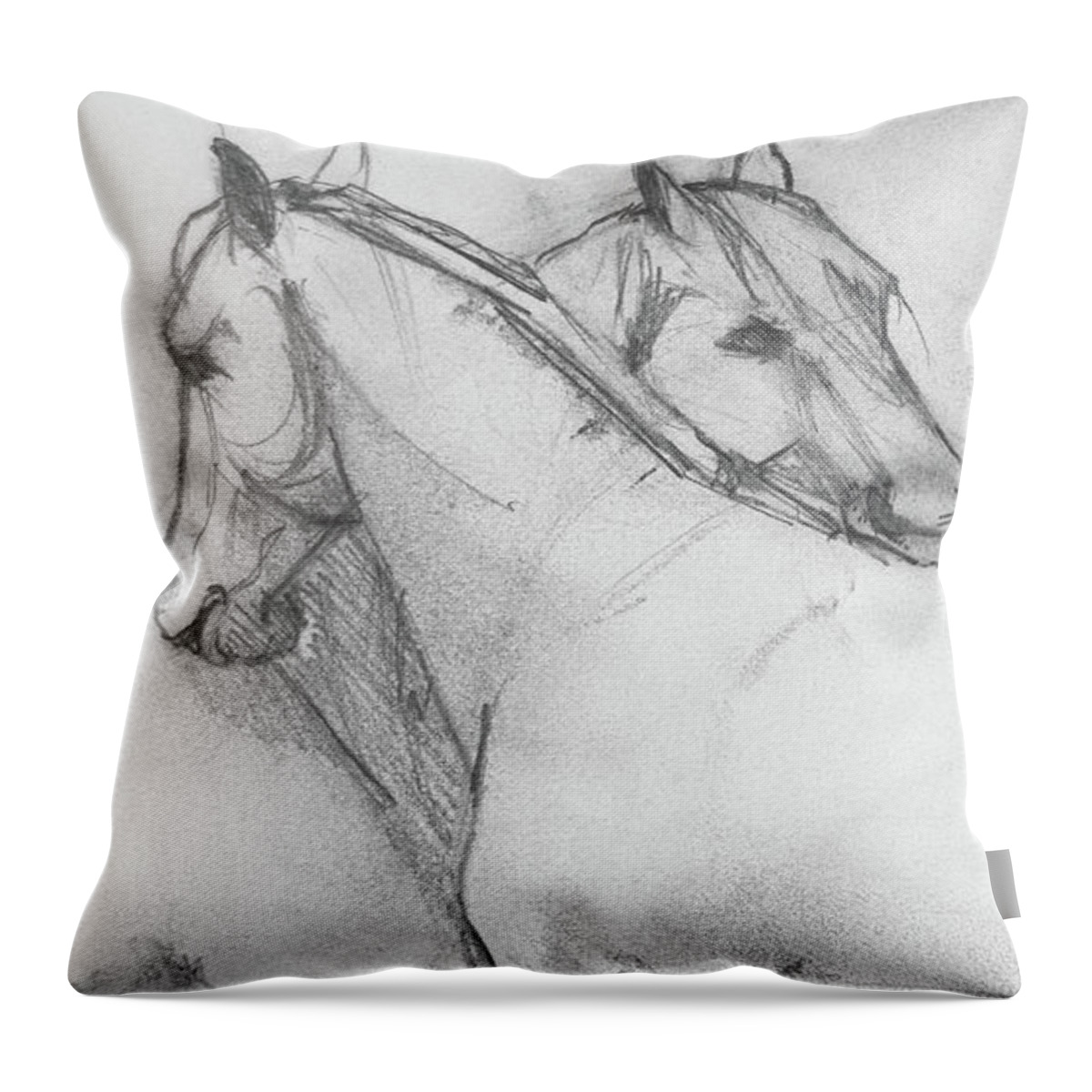 Horse Art Throw Pillow featuring the drawing Reciprocity Sketch by Jani Freimann