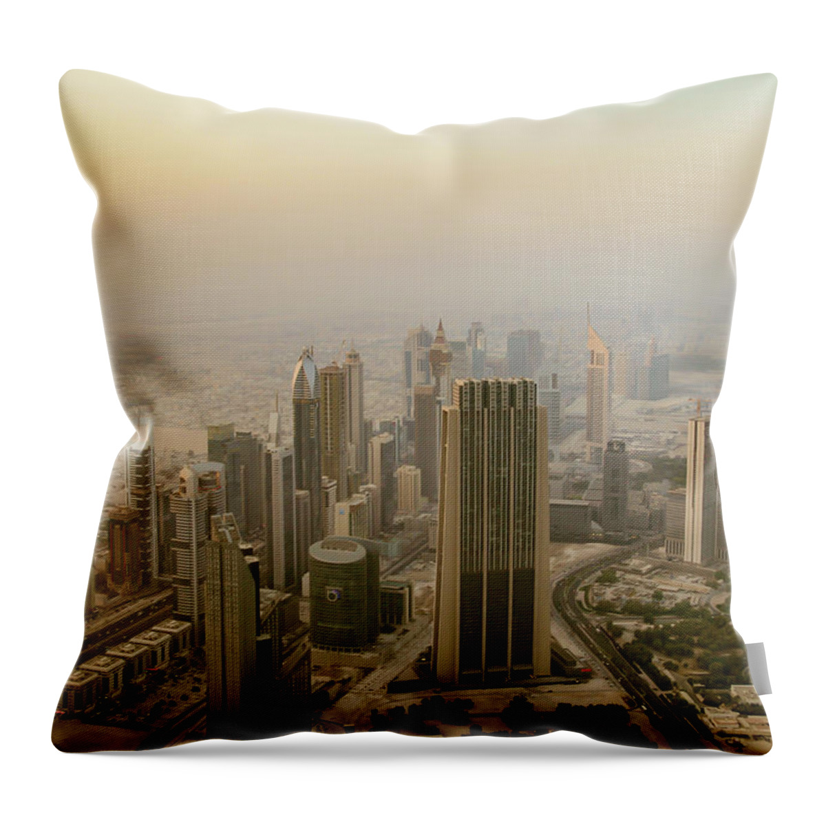 Dubai Throw Pillow featuring the photograph Dubai Skyline at Evening by Aashish Vaidya