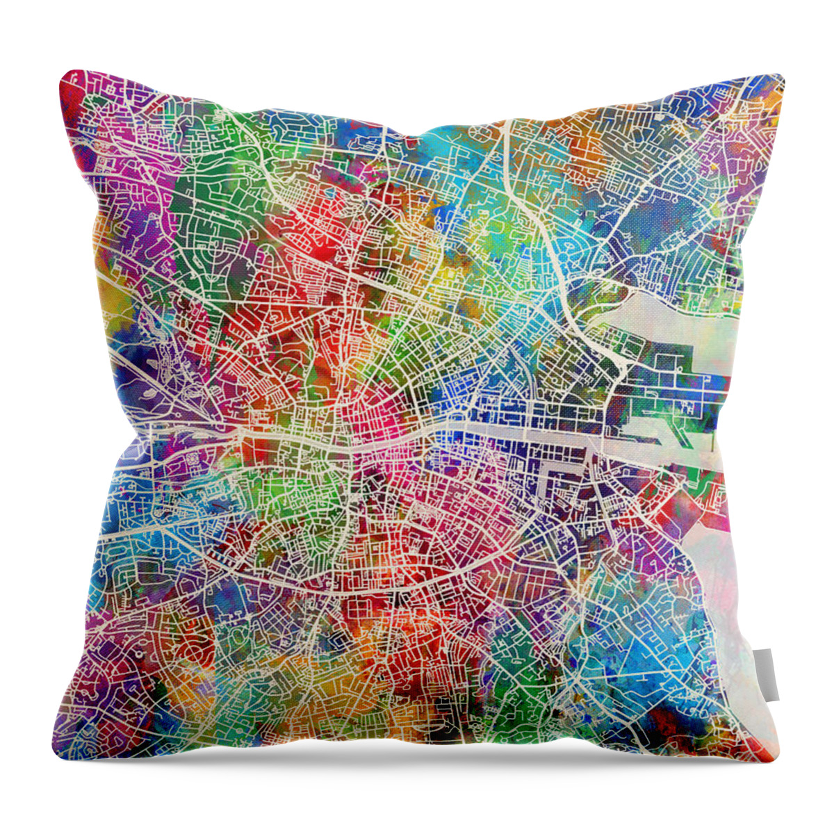 Dublin Throw Pillow featuring the digital art Dublin Ireland City Map by Michael Tompsett