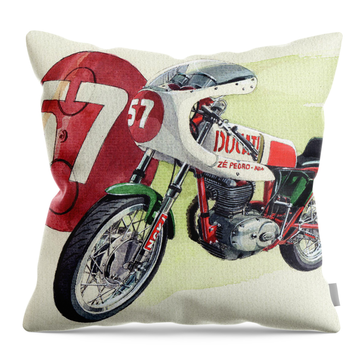 Ducati Classic Racer Throw Pillow featuring the painting Ducati Classic Racer by Yoshiharu Miyakawa