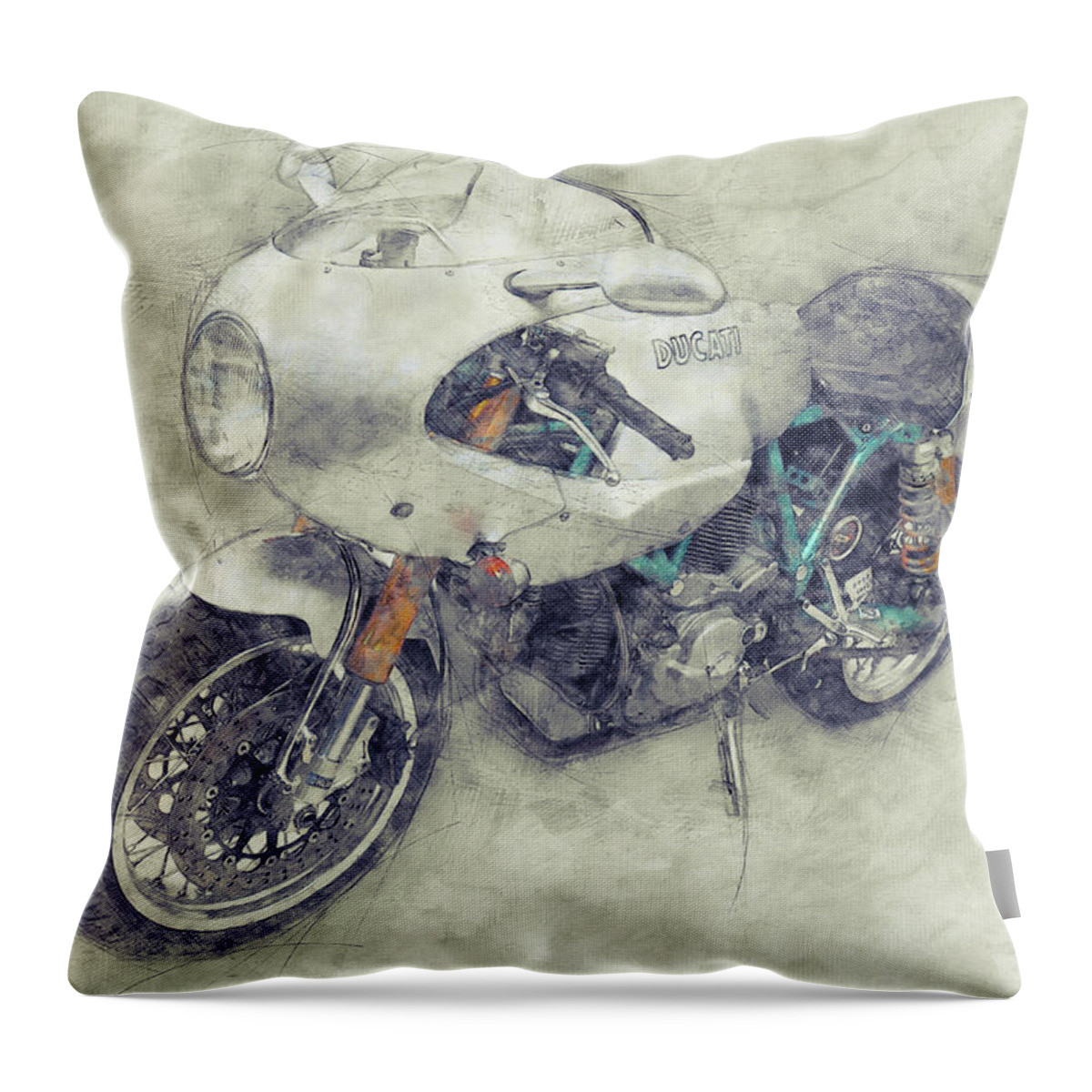 Ducati Paulsmart 1000 Le Throw Pillow featuring the mixed media Ducati PaulSmart 1000 LE 1 - 2006 - Motorcycle Poster - Automotive Art by Studio Grafiikka