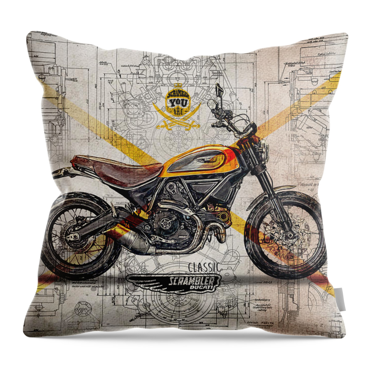 Ducati Throw Pillow featuring the digital art Ducati Scrambler Classic by Yurdaer Bes
