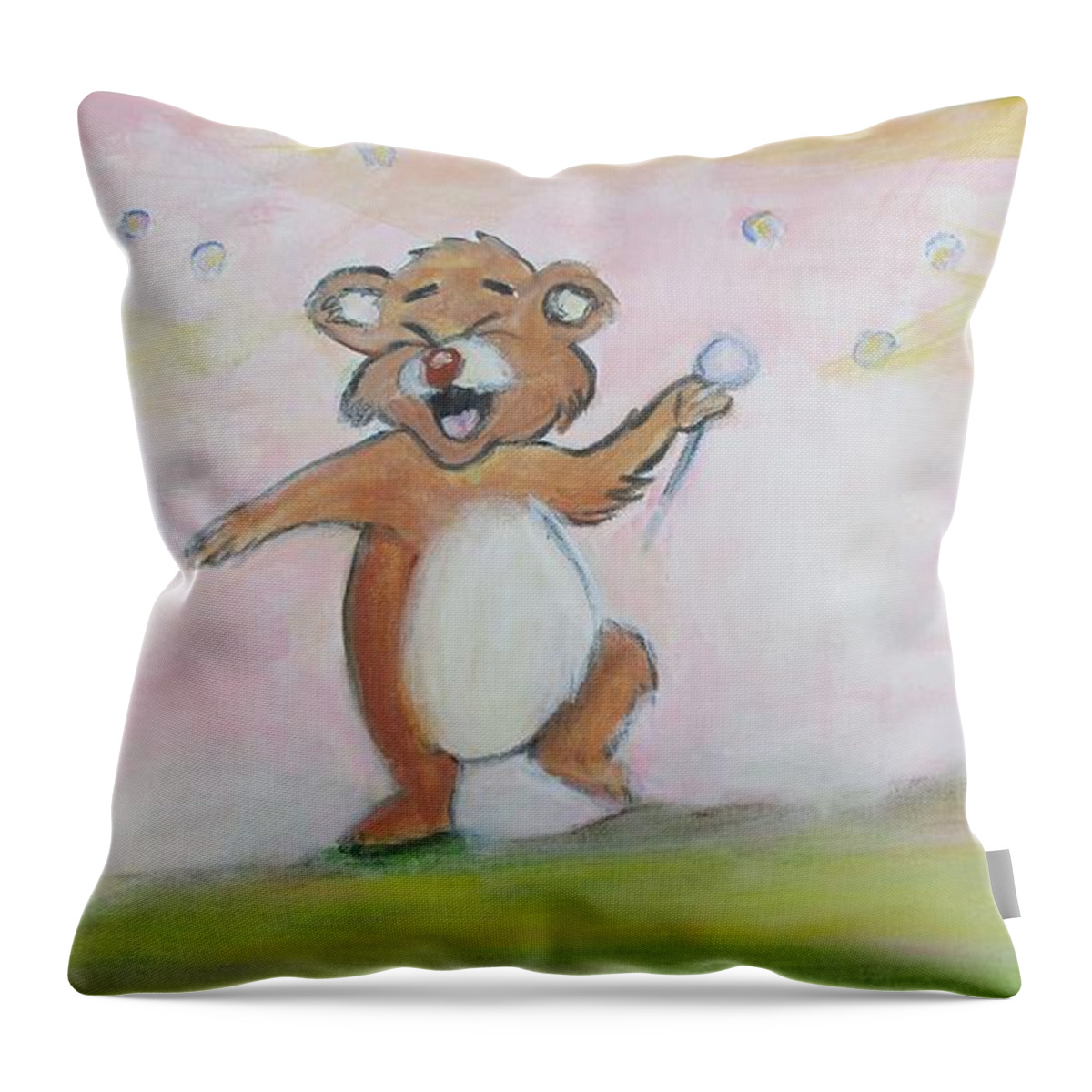Duck Throw Pillow featuring the painting Duck, Bear,Owl by Denice Palanuk Wilson