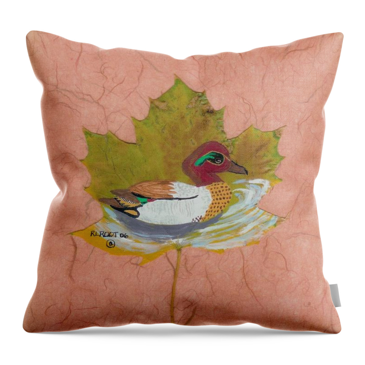 Wildlife Throw Pillow featuring the painting Duck on pond by Ralph Root
