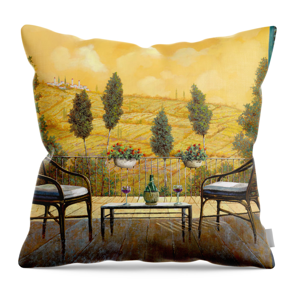 Terrace Throw Pillow featuring the painting due bicchieri di Chianti by Guido Borelli