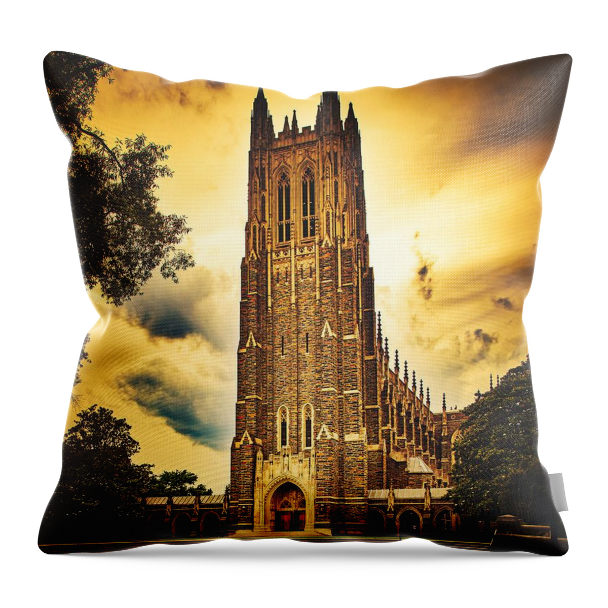 Duke University Throw Pillow featuring the photograph Duke University Chapel At Dusk by Mountain Dreams